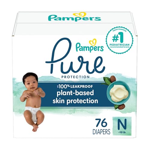 Image of Pampers Pure Protection Baby Diapers, Size 0 (>10 lbs) Count, 76, Up to 100% Leakproof, Premium Plant-Based Skin Protection, Hypoallergenic Soft Diapers