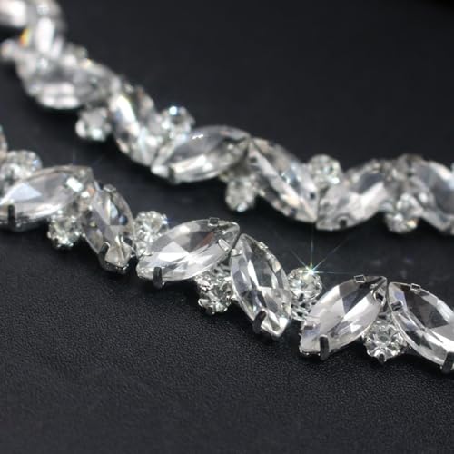 image for PEARLY JUN 1 Yard Rhinestone Trim Chain Silver String Crystal Applique