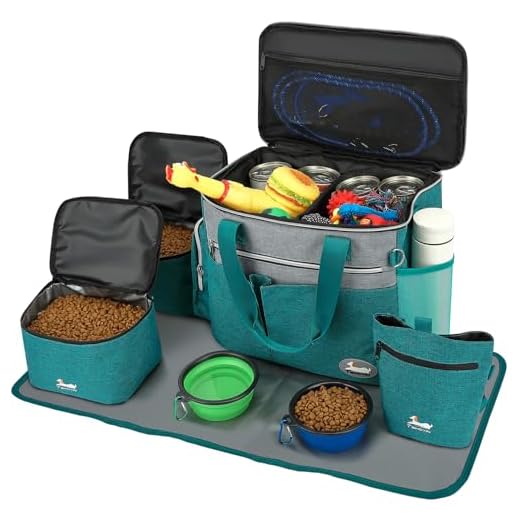 TAIHOYIN Teal Dog Travel Bag Set with Bowls