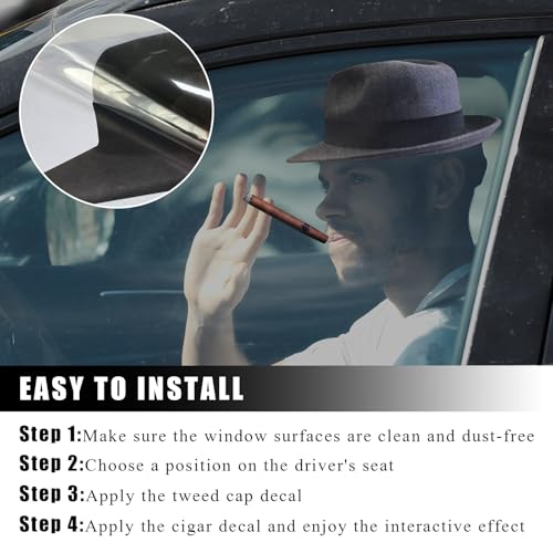 Image of DXNQ Fedora and Cigar Window Decal, Funny Driving Fake with Hat and Cigar Car Stickers, Waterproof Driving Crooner Decals for Vehicle Window Windshield, Car Decor Accessories (Style A)