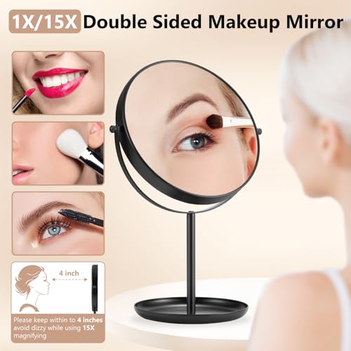 Espejo para maquillaje con aumento 15X, negro, 9 pulgadas miniatura 2