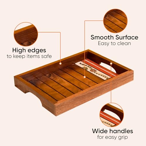 Image of AAKRITI ART CREATIONS Wooden Tray Set of 2 | Hand-painted Madhubani Floral Art Serving Trays | Wooden Trays & Platters with Handle | Acacia Wooden Trays For Kitchen | Multipurpose Home Decorative Serving Trays | Home & Kitchen Decoration Items | Trays For Dining Table & Kitchen Organizer