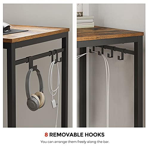 Vasagle ULWD045B01 Computer Desk, Office Desk With 8 Hooks, For Study, Home Office, Easy Assembly, Steel Frame, Industrial thumb #7