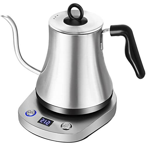 Homokus Electric Gooseneck Kettle With Temperature Control - Pour Over Kettle For Coffee And Tea With 6 Temp Presets - 100% Stainless Steel Inner - 1000W Rapid Heating - 0.8L #TOP14