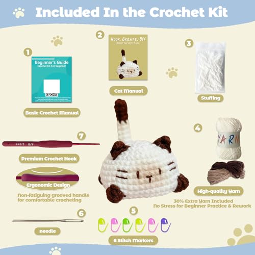 Image of JueRum Cat Crochet Kit for Beginners,Learn to Crochet Beginner Crochet Kit for Adults, Amigurumi Crochet Animals Cat Crafts Knitting Kit with Step-By-Step Video Tutorials