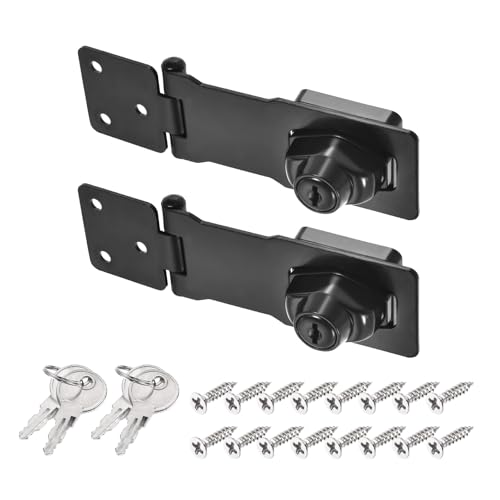 Image of PATIKIL Keyed Hasp Locks, 2 Pack 4 Inch Twist Knob Locking Hasp Zinc Alloy Safety Hasp Latches with Keys Keyed Alike for Cabinet Small Door, Black