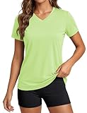 MAGCOMSEN Women's Athletic Shirts Moisture Wick Running Shirts Dry Fit Cooling Short Sleeve Yoga Gym Tops Light Green L