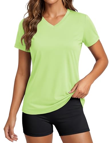 MAGCOMSEN Women's Workout Tops Short Sleeve UPF 50+ Athletic Shirts Quick Dry V-Neck T-Shirt Moisture Wicking Gym Tee