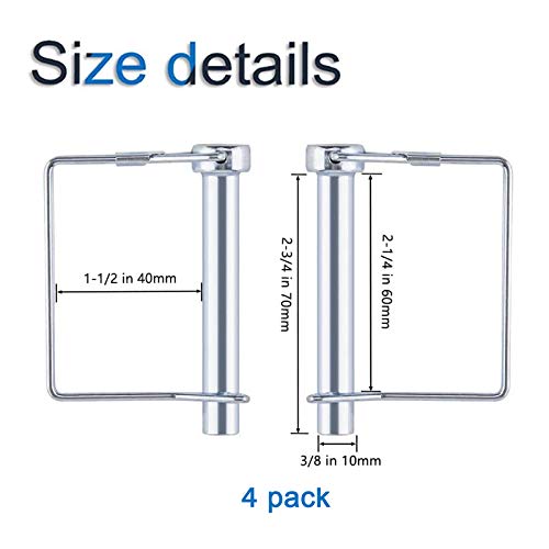 Increway 3/8" Trailer Coupler Pin, 4Pcs Heavy Duty Shaft Locking Pin Pto Pin Carbon Steel Safety Coupler Pin In 2-3/4" Long, Square Wire Locking Pin For Farm Lawn Garden Trailers #TOP1