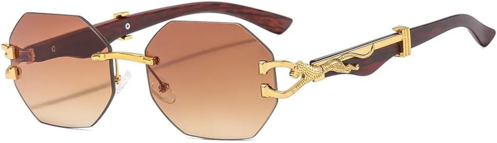 Rimless Gold Leopard Octagon Sunglasses Women For Men Luxury Vintage Sun Glasses Popular Punk Outdoor Eyeglasses