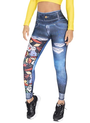 Leggings High Waist, Compression, Anti-Cellulite, Tummy Control, Workout Butt Shaper, Colombian Leggings, Women Fit Shapewear (488 Jeans Blue)