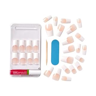 KISS Acrylic French False Nails Kit, Long Coffin Wide Fit Design Nail, Classic White Color French Tip Nails, Ready to Wear Gel & Manicure Stick Included, Long-Lasting Convenient & Easy to Apply