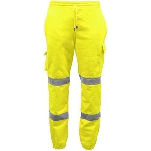 Image of AAIF RETAILS® Men Hi Vis Viz Workwear Trousers Jogging Bottom Visibility Safety Fleece Pant UK (Yellow 3XL)