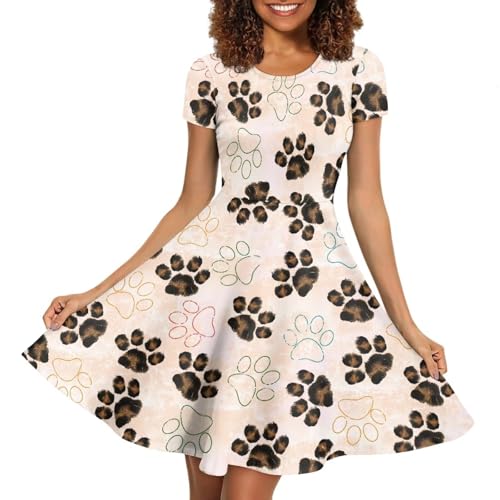 Image of HUGS IDEA Womens Puffy Swing Midi Dress Round Neck Short Sleeve Party A-Line Dresses