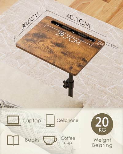 Miniatura 2 de Heyzoey Mesa Auxiliar, Forma C Ajustable En Altura, Mesa De Sofá Giratoria 360 , Mesa De Café Pequeña, 40x30x 45-81 Cm, Mesa De Madera Para Laptop Para Dormitorio, Salón, Oficina Marrón Rústico