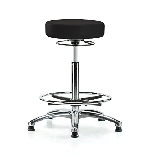 Image of Perch Chrome 360 Degree Height Adjustable Stationary Stool with Foot Ring | High Bench Height 24-34 inch | Black Vinyl
