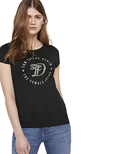 TOM TAILOR Denim Señoras Camiseta de Algodón Orgánico 1016431, 10522 - Shale Grey Melange, M