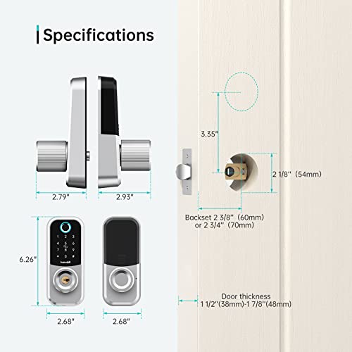 Fingerprint Door Lock - Hornbill Electronic Keyless Entry Door Lock - Smart Lock With Keypad - Digital Front Door Knob With App - Passcodes - Auto Lock - For Apartment Home Office, Silver #TOP5