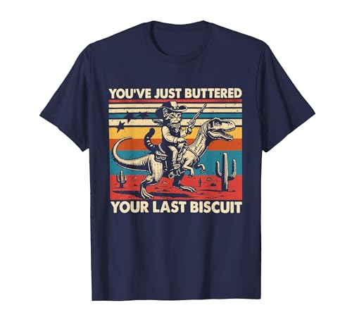 You've Just Buttered Your Last Biscuit Funny Cowboy Cat T-Shirt, Men, Navy Blue, 4X-Large