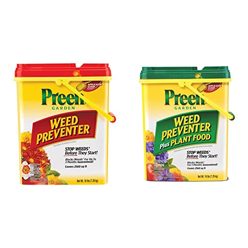 Preen 2464159 Garden Weed Preventer, 16 Lb, Cranberry & 2164162 Plus Plant Food Garden Weed Preventer, 16 Lb. Covers 2,560 Sq. Ft #TOP20