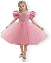 Niren Enterprise Pink Net Tulle Puff Sleeve Full Volume Satin Bow Party Dress