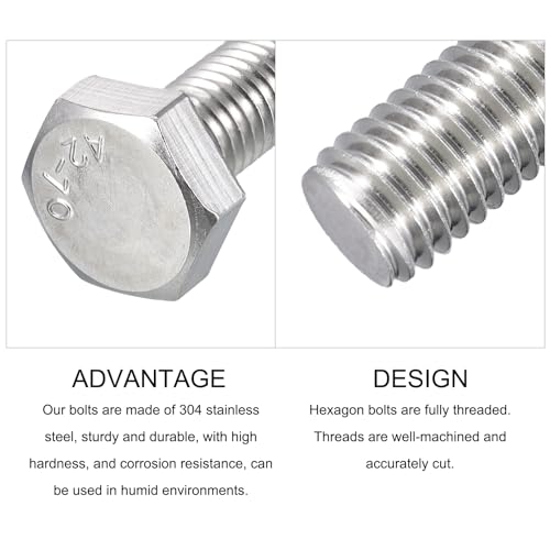 Image of METALLIXITY Hex Bolts (M10-1.5x20mm) 10Pcs, 304 Stainless Steel Coarse Fully Threaded Hex Head Screw Bolt Machine Screws - for Furniture Repair, Silver