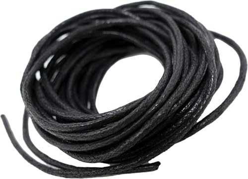 Cordoncino in cotone cerato nero, 1,5 mm, 5 m, per collane, bracciali, perline, creazione di gioielli, macramè e progetti fai da te, colore: nero