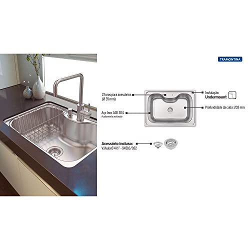 Cuba Tramontina Morgana Undermount 69 x 49 cm em Aço Inox Acetinado com Válvula OUTLET