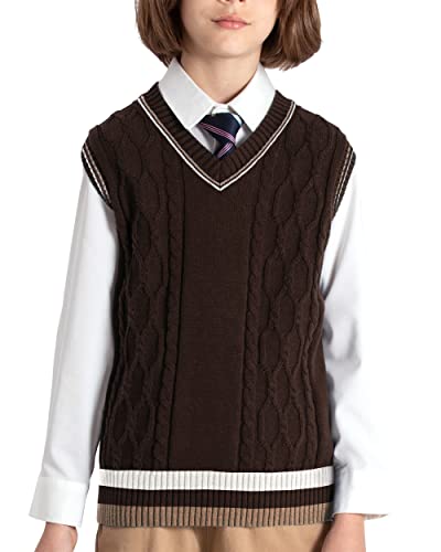 Image of JSTEX Boys Sweater Vest 100% Cotton Kids Uniform Vest V-Neck Sleeveless Knit Pullover for Boy Girls Toddler Size 4-14