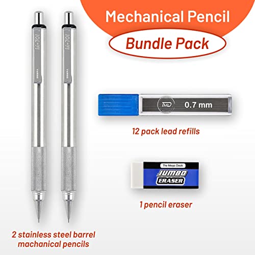 Zebra Mechanical Pencil 2 Count M-701 Mechanical Pencils 0.7Mm, Lead Refills, 1 Eraser, Mechanical Pencil 0.7 Stainless Steel, Medium Zebra Pencils #TOP1