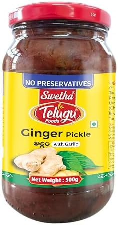 Swetha Telugu Foods Ginger Pickle with Garlic, No Preservatives, 500g Pet Bottle