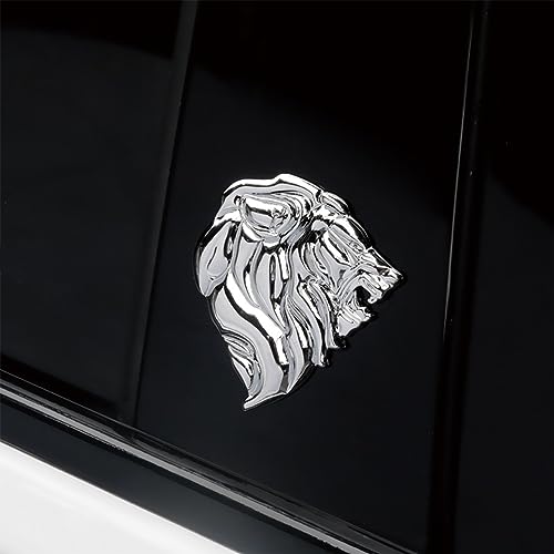 Image of 2PCS Lion Head Metal car Emblem 3D Animal Decoration Metal car Badge Rear car Tail Decoration Sticker (Silver)