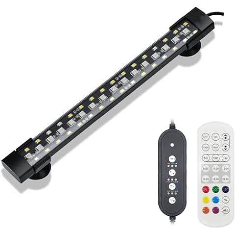 Underwater Aquarium Light 24/7 Mode Submersible Fish Tank LED Light, Full Spectrum Hidden Fish Tank Light with 3 Rows Beads 7 Colors Auto On Off, Adjustable Timer Remote Control Cover