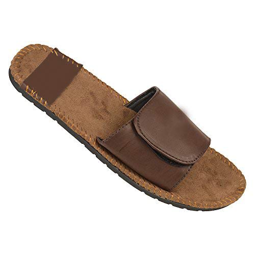 DRUNKEN Slippers For Mens Synthetic Leather Slides Flips Flops non slip Brown (B07CHB3DMQ) Amazon Price History, Amazon Price Tracker