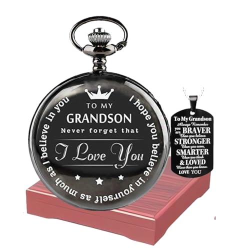 Udaney To My-Grandson-Pocket-Watch-Gifts from Grandpa Grandma Christmas Gifts for Him Birthday for G