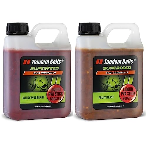Tandem Baits Karpfen Futter Angelfutter Attraktor SuperFeed Liquid PVA Stick Booster 2-er Set 1000 ml Flavour Mix Frucht
