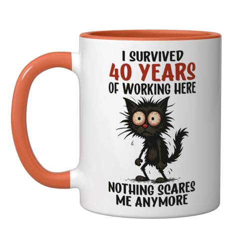 Taza cerámica 11 oz Naranja y Blanco aniversario 40 años miniatura 1