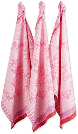 DII French Style Tabletop Kitchen Collection, Dishtowel Set, 20x28, Pink Macarons, 3 Piece