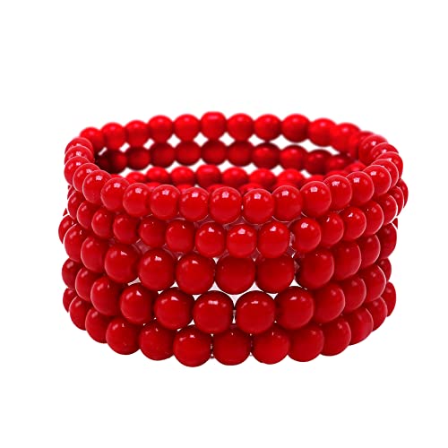 Cryshimmer 5 Pcs Faux Pearl Bracelet Set for Women: Beaded Stretch Strand Bracelets, 7 inch, Glass, No Gemstone