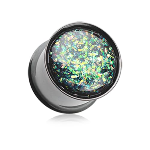SKIN METALS Blackline Opal Glitter Ear Gauge Plug Sold As Pair (5/8" (16mm))