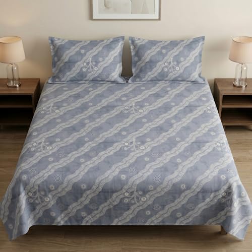 Image of Mafatlal 186 TC Metro Cotton King Size Bedsheet | 108 x 108 Inch|Soft, Breathable & Lightweight | Includes 2 Pillow Covers| Ash Blue 2