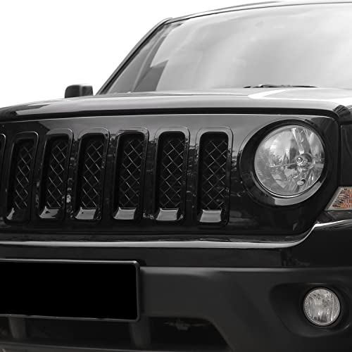 Image of CheroCar for Patriot Mesh Grille Grill Insert & Headlight Turn Light Cover Trim Exterior Accessories for Jeep Patriot 2011-2016