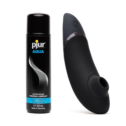Womanizer Next Black 3D Pleasure Air Clitoris Stimualtor & Pjur Aqua Water Based Personal Lubricant 3.4 fl oz - Female Sex Toys Bundle
