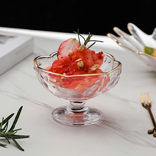 G Rose Pattern Dessert Bowl 5 Oz Ice Cream Bowls Serving Sundae Fruit Salad Pudding Snack Smoothie Trifle Cereal Nuts Yogurt Clear With Gold Rim #TOP1