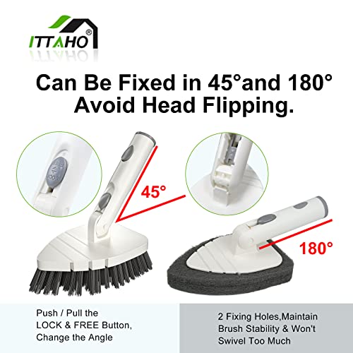 59" Long Handle Tub Tile Scrubber, Ittaho Stiff Bristles Cleaning Brush & Sponge With Extendable Pole, Rotatable Detachable Scrub Brush For Kitchen Shower Bathtub Floor #TOP2