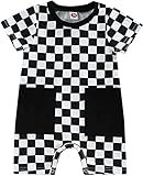 Baby Boy Neutral Checkerboard Graphic T Shirts Romper Shorts Jumpsuit Cute Summer Outfits Trendy Clothes (Black Plaid,18-24 Months)