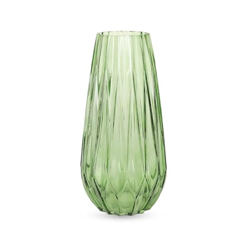 Image of SPHINX Decorative Glass Vase for Flowers Plants Home Decor Office Living Table Decorations, Vases for Home Decor, Luster Glass Vase,Modern - (Green Diamond Cut, 10 Inches)