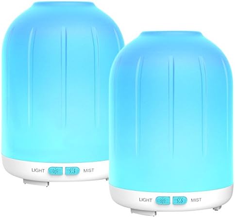 Aromatherapy Essential Oil Diffuser,120ml Aroma Diffuser Portable Ultrasonic Cool Mist Humidifier with 7 LED Colors, Mist Mode Adjustment and Waterless Auto Shut-off for Home,Office,Bedroom, 2 Pack