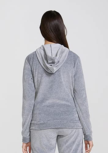 Jaqueta Básica Feminina Em Plush Com Capuz E Bolso Frontal Cinza Claro M