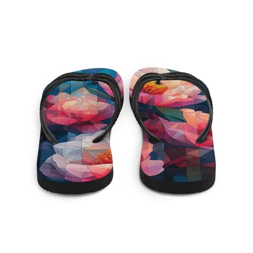 Pink Geometric Floral Flip-Flops, Stylish Summer Sandals, Comfortable Beach Slides, Casual Pool Shoes for Women3